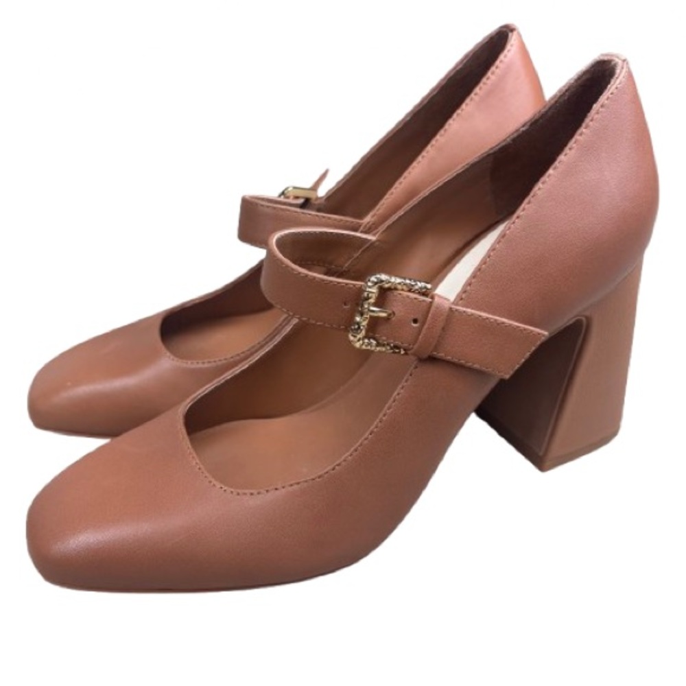 Dolce Vita Lakota Mary Jane Heels 8.5 Caramel Block Leather Pump